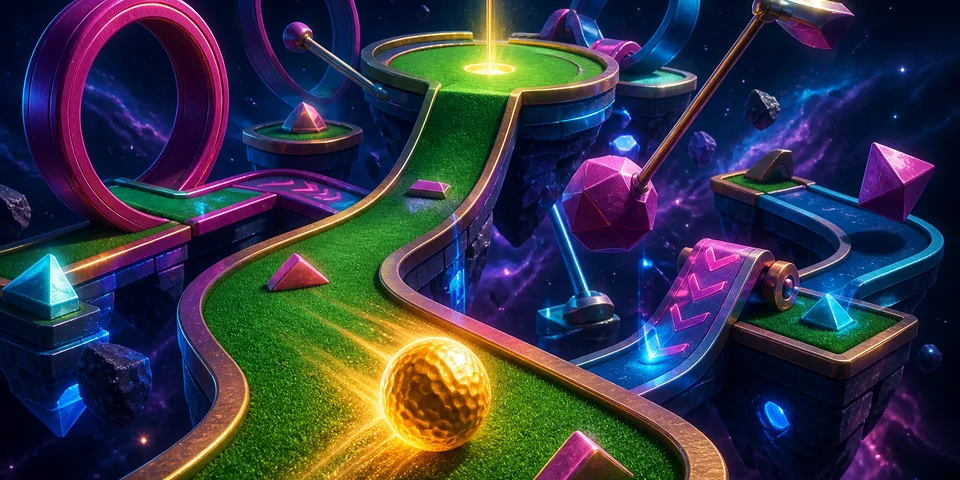 Percorso di minigolf impossibile sospeso nello spazio